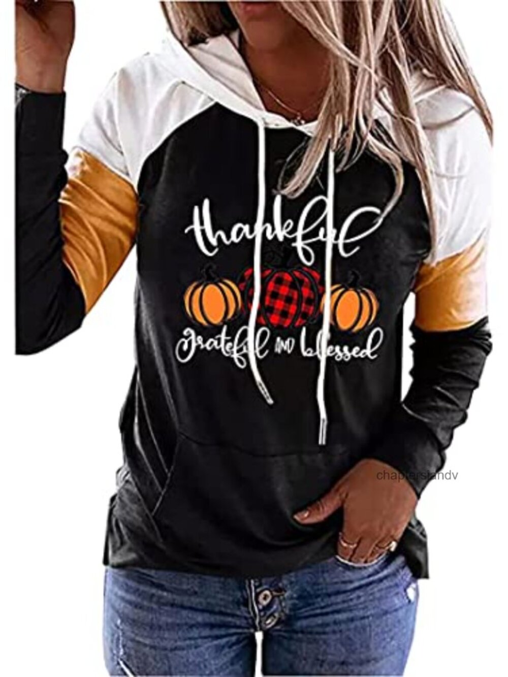 Leopard Plaid Pumpkin Kangaroo Pocket Hoodie Women Fall Thanksgiving Top